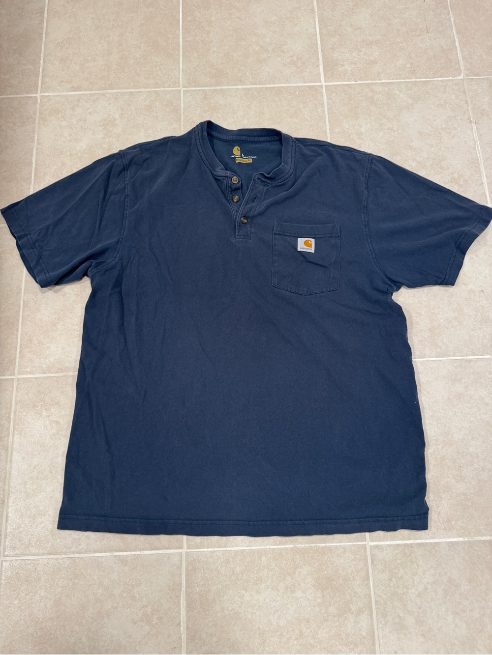 Carhartt Navy Short-Sleeve Henley with Pocket